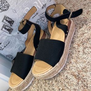 Black Womens Espadrille Flatform Sandals